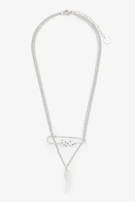Ardene Safety Pin & Dice Necklace in Silver