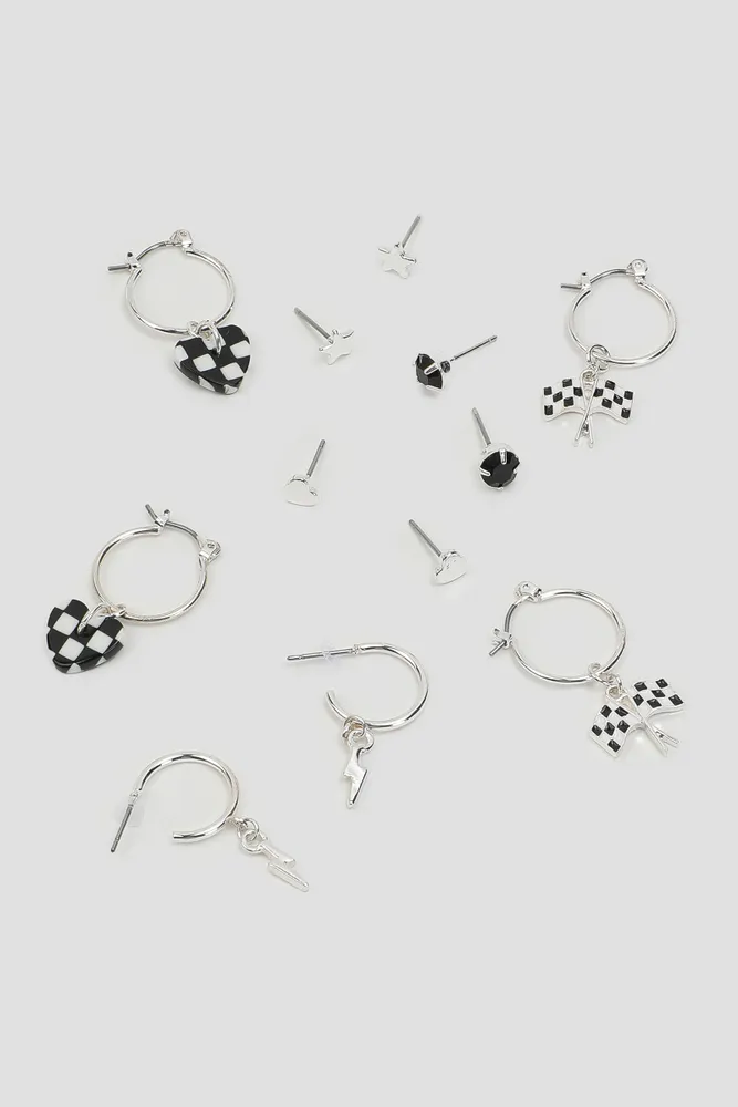 Ardene 6-Pack Racer Earrings in Silver | Stainless Steel