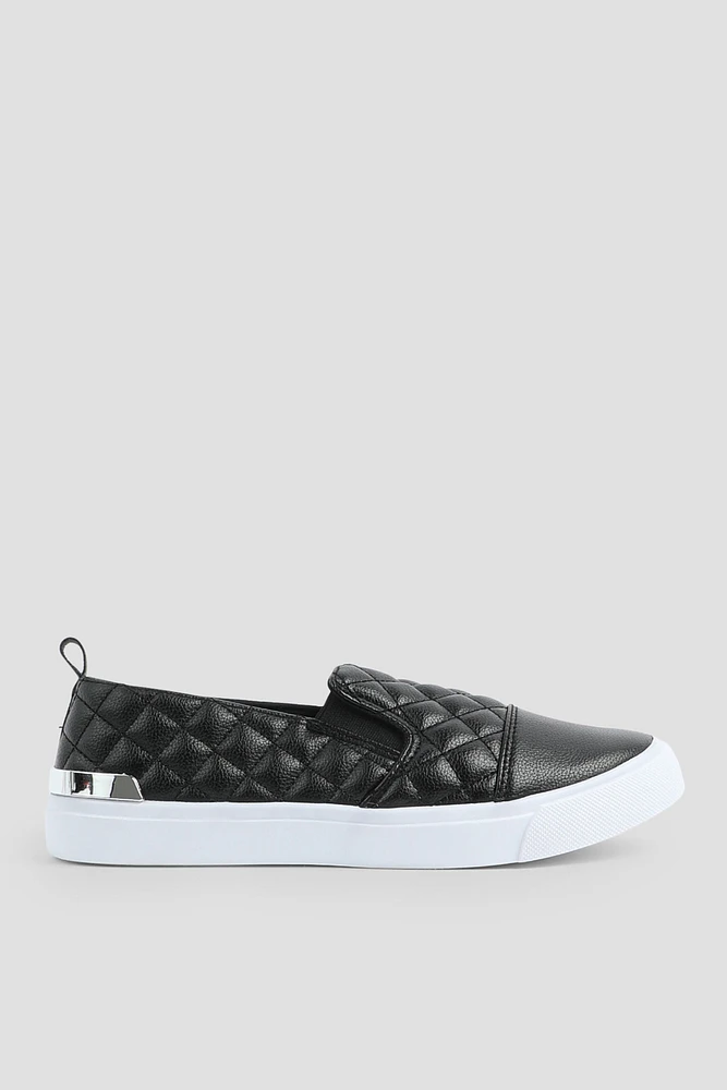 Ardene Quilted Slip On Sneakers in Black | Size | Faux Leather