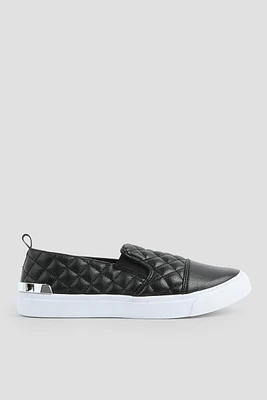 Ardene Quilted Slip-On Sneakers in Black | Size | Faux Leather