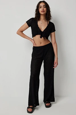 Ardene Textured Knit Flowy Pants in Black | Size | Polyester/Elastane