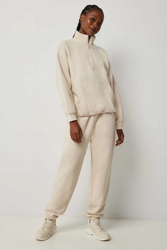 Ardene Solid Baggy Sweatpants in Beige | Size | Polyester/Cotton | Fleece-Lined | Eco-Conscious