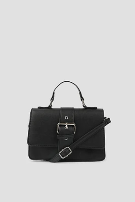 Ardene Small Buckle Tote Bag in Black | Faux Leather/Polyester