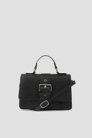 Ardene Small Buckle Tote Bag in Black | Faux Leather/Polyester