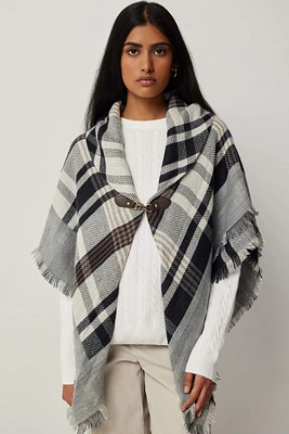 Ardene Plaid Shawl with Clasp in Black | Polyester