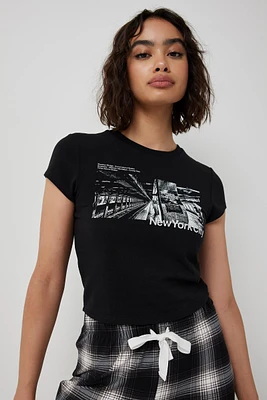 Ardene Graphic PJ Top in Black | Size | Cotton/Elastane | Eco-Conscious