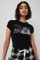 Ardene Graphic PJ Top in Black | Size | Cotton/Elastane | Eco-Conscious