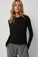 Ardene Long Sleeve Henley T-Shirt in | Size | Cotton/Elastane