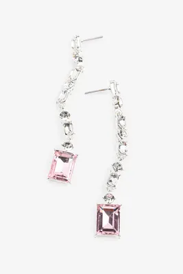 Ardene Rhinestone Drop Earrings with Pink Stone Detail in Silver | Stainless Steel