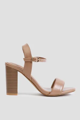 Ardene Block Heel Sandals in Beige | Size | Faux Leather
