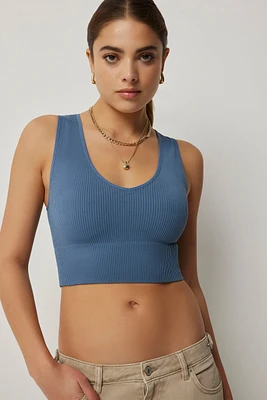 Ardene Basic Ultra Crop V-Neck Seamless Tank in | Size | Nylon/Elastane | Eco-Conscious