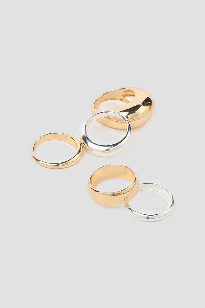 Ardene 5-Pack Two-Tone Thick Rings in Gold | Size