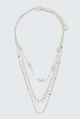 Ardene 3-Row Pearl Necklace in Silver