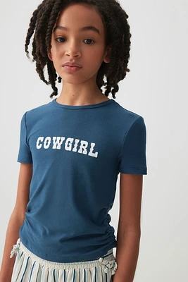 Ardene Kids Ruched Side Graphic T-Shirt in Dark Blue | Size | Polyester/Elastane