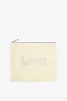 Ardene Rhinstone Love Makeup Bag in Beige