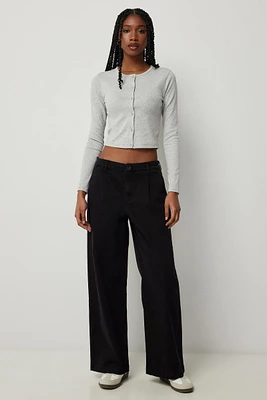 Ardene Low Rise Pleated Chinos in Black | Size | Spandex/Cotton | Eco-Conscious