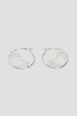 Ardene Flaming Heart Hoop Earrings in Silver | Stainless Steel
