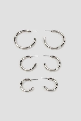 Ardene 3-Pack Thick Hoop Earrings in Silver | Stainless Steel