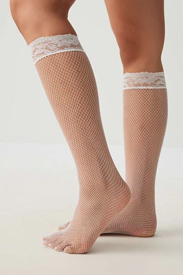 Ardene Sheer Lace Trim Demi Crew Socks in White | Nylon/Spandex