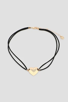 Ardene Faux Suede Cord Choker with Heart Pendant in Gold