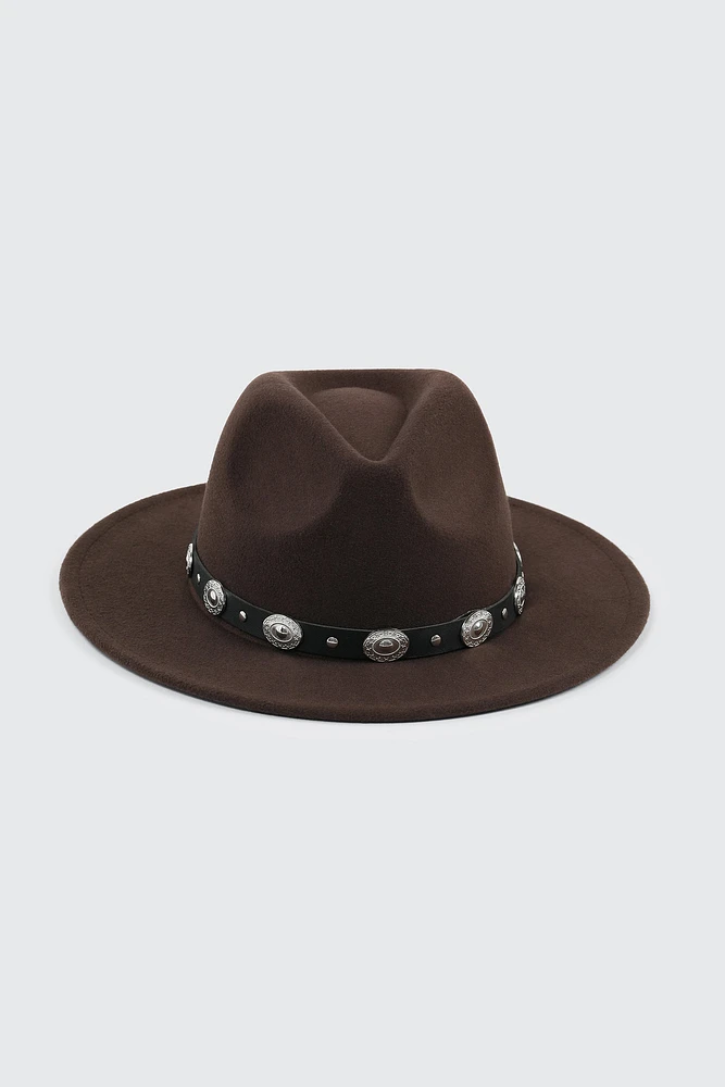 Ardene Fedora Hat with Western Detail in Brown | Polyester