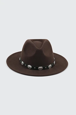 Ardene Fedora Hat with Western Detail in Brown | Polyester