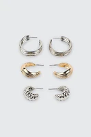 Ardene 3-Pack Ribbed Hoop Earrings | Stainless Steel