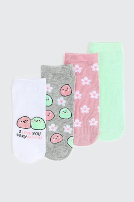 Ardene 4-Pack Mochi Ankle Socks in Grey | Polyester/Spandex