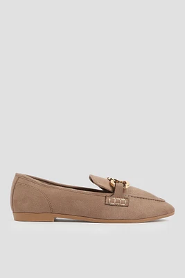 Ardene Loafers with Chain Detail in Beige | Size | Faux Suede | Eco-Conscious