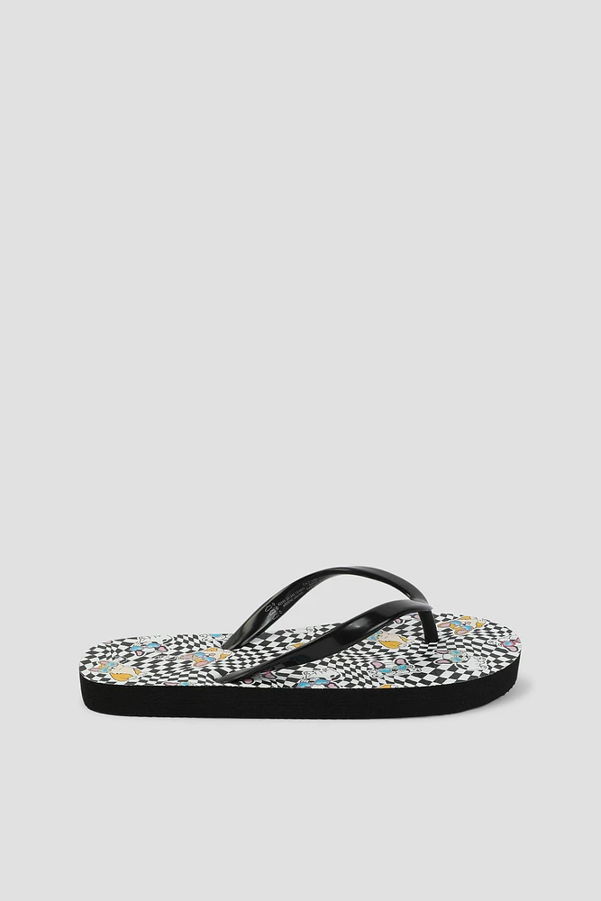 Ardene Printed Flip-Flops in Black | Size