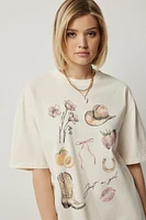 Ardene Oversized Graphic T-Shirt in Beige | Size | 100% Cotton