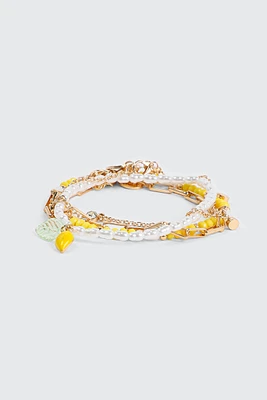 Ardene 4-Pack Lemon & Pearl Bracelets in Gold