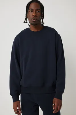 Ardene Man Solid Crew Neck Sweatshirt For Men in Dark Blue | Size | Polyester/Cotton | Fleece-Lined