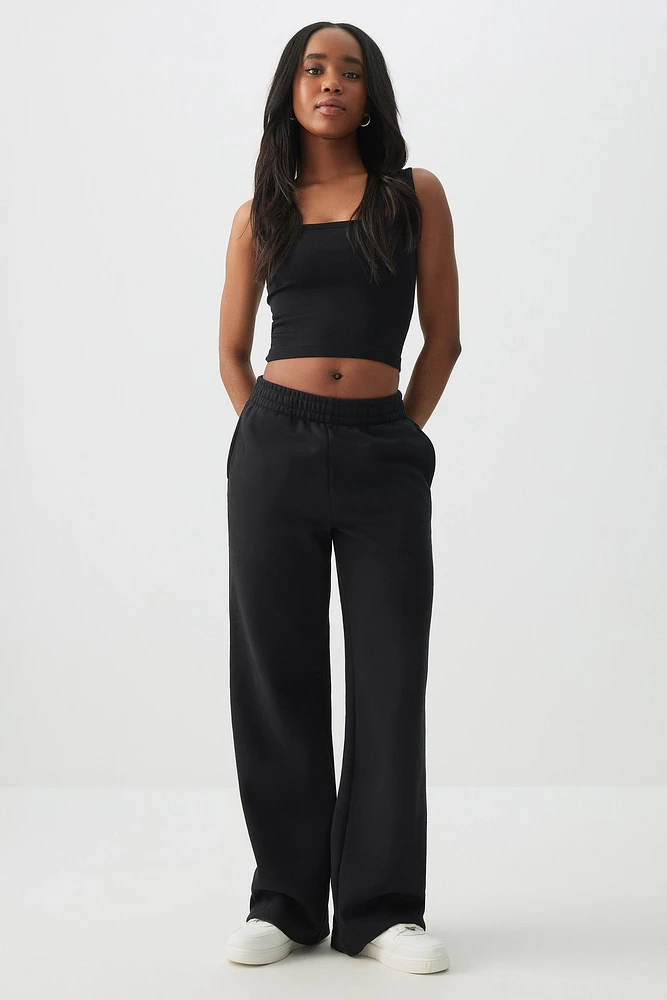 Ardene MADESOFT Fleece Straight Leg Sweatpants in Black Liquorice Twist | Size | Polyester/Cotton | Eco-Conscious