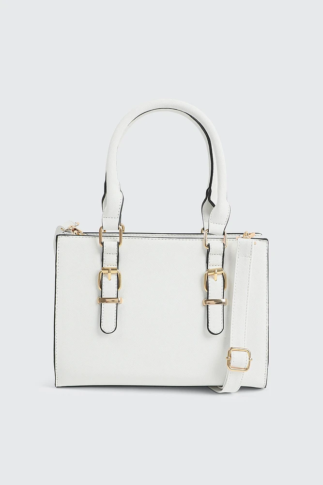 Ardene Small Tote Bag in White | Faux Leather/Polyester