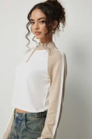 Ardene Two Tone 1/4 Zip Sweater in Beige | Size | Polyester/Rayon/Nylon