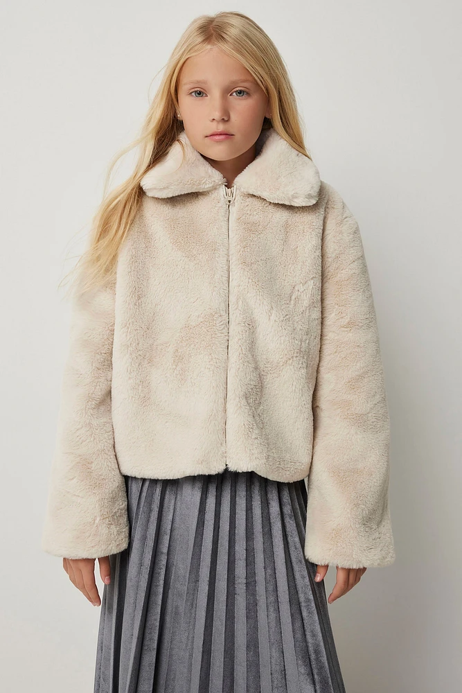 Ardene Kids Faux Fur Jacket in Beige | Size | Polyester