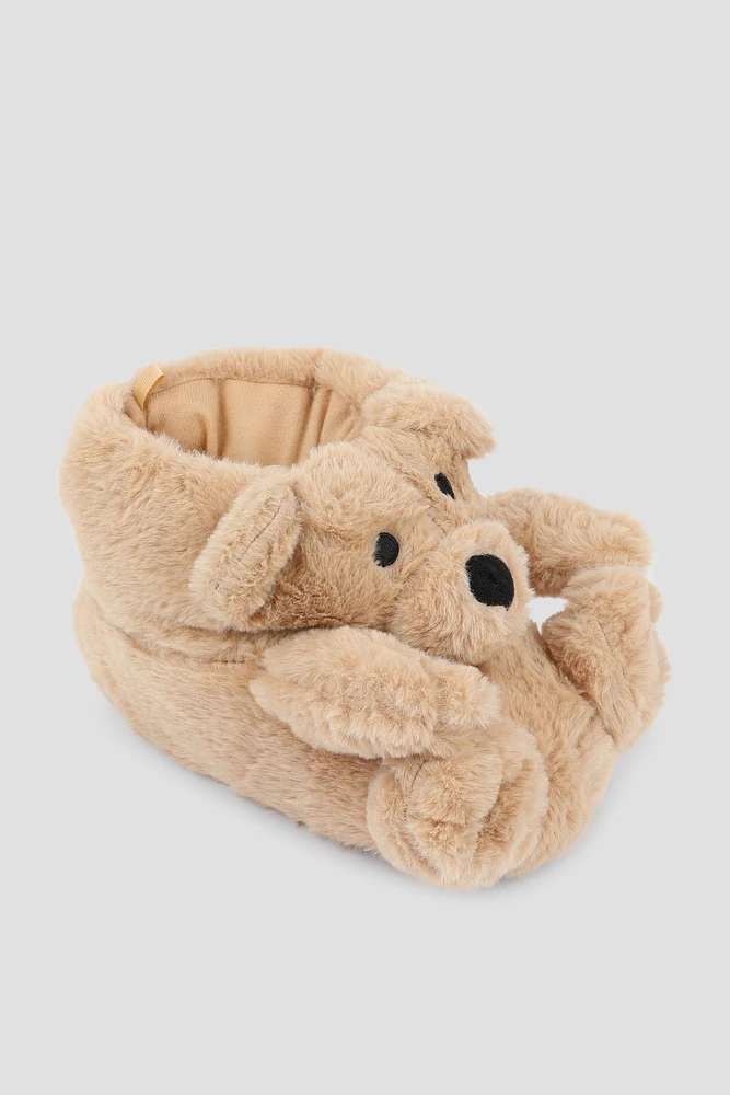 Ardene Teddy Bear Slippers in Brown | Size | Eco-Conscious