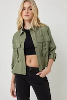 Ardene Boxy Utility Shirt in Khaki | Size Large | Polyester