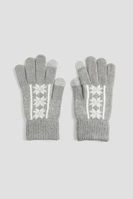 Ardene Snowflake Gloves in Grey | Elastane