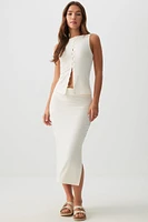 Ardene Super Soft Rib Midi Skirt in White | Size | Polyester/Elastane | Eco-Conscious