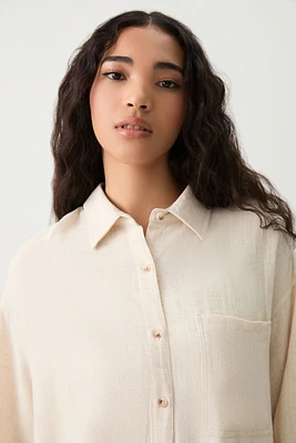 Ardene Oversized Linen Blend Shirt in Beige | Size | Rayon