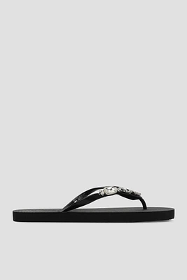 Ardene Embellished Flip-Flops Sandals in Black | Size