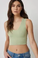 Ardene Basic Ultra Cropped V-Neck Tank in Light Green | Size | Nylon/Elastane