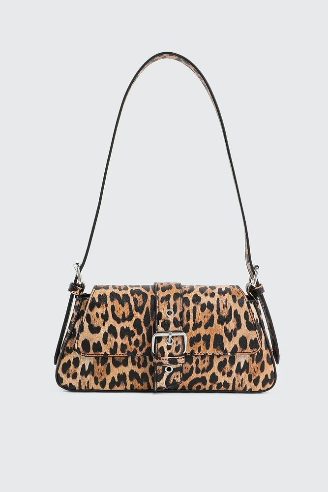 Ardene Shoulder Bag with Buckle in Beige | 100% Recycled Polyester/Faux Leather | Eco-Conscious