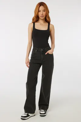 Ardene High Rise '90s Jeans in Black | Size | Spandex/Cotton