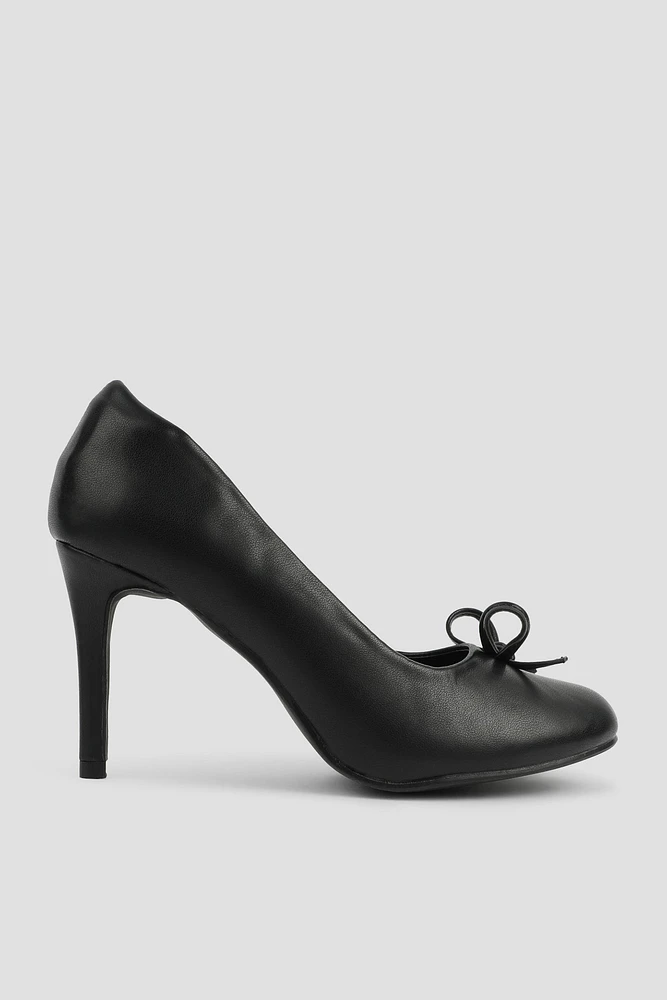 Ardene Black Pumps with Bow | Size | Faux Leather | Eco-Conscious