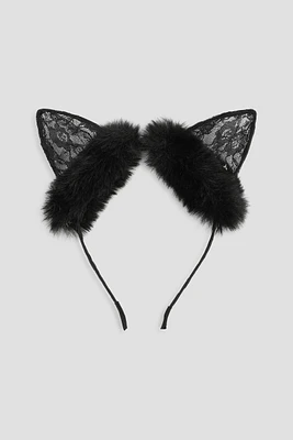 Ardene Faux Fur Cat Ears Headband in Black