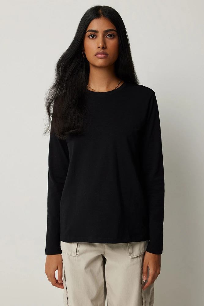 Ardene Basic Long Sleeve T-Shirt in | Size | Cotton/Elastane | Eco-Conscious