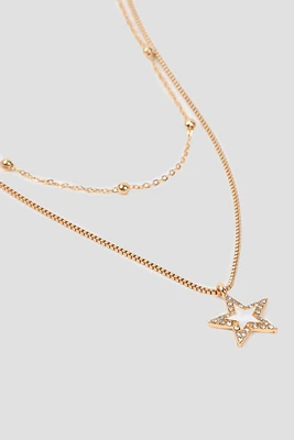 Ardene Two-Row Star & Stone Necklace in Gold